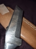 Custom Damascus Fixed Blade – Wood Handle – Modified Tanto Style – Leather Sheath