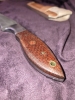 Custom Damascus Fixed Blade – Wood Handle – Modified Tanto Style – Leather Sheath