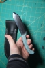1095 Clip-point Hunter Knife – Blue Epoxy Handle w/ Black Leather Sheath