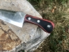 Raindrop Pattern Damascus Serrated Knife With Red Acrylic Handle With Black Leather Sheath 