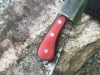 Raindrop Pattern Damascus Serrated Knife With Red Acrylic Handle With Black Leather Sheath 
