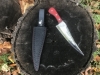 Raindrop Pattern Damascus Serrated Knife With Red Acrylic Handle With Black Leather Sheath 
