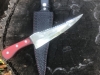 Raindrop Pattern Damascus Serrated Knife With Red Acrylic Handle With Black Leather Sheath 