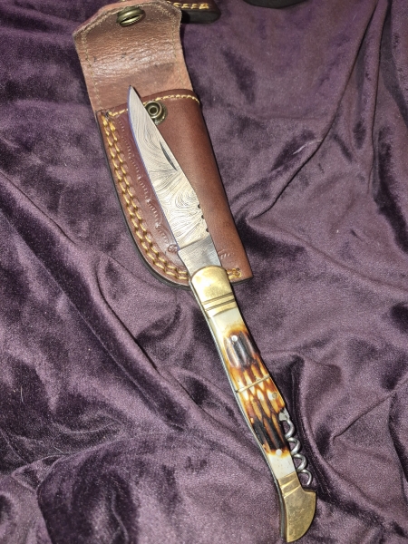 Damascus Knife Bundle – 3 Knives ( 3 Folding) – Brass Inlay, Bone & Wood Handles