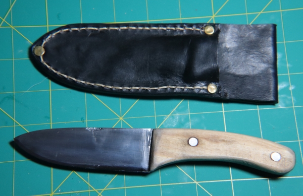 Hand-Forged Drop point w/ Oak Handle & Black Leather Sheath