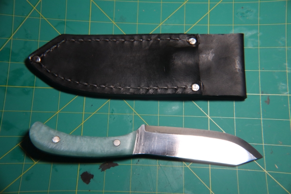 1095 Clip-point Hunter Knife – Blue Epoxy Handle w/ Black Leather Sheath