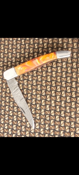 Handmade Damascus Steel Folding Knife with Sheath 