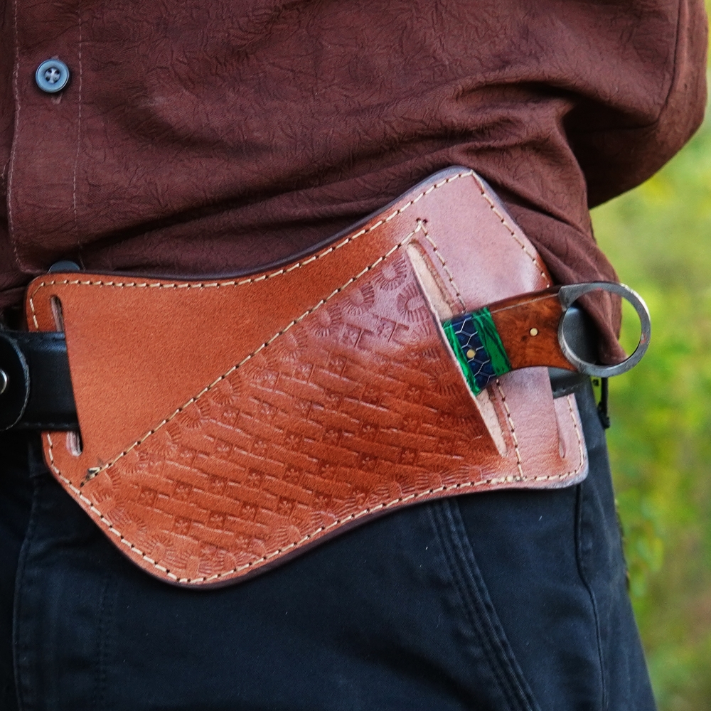 Copper Damascus Cowboy Knife and Sheath, Handmade 4 Copper Layer Skinner Knife
