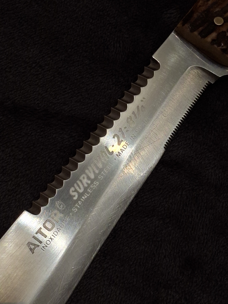 Ultra-Rare Vintage Aitor Survival 21 Knife (8 1/4\") with Genuine Stag Horn Handle