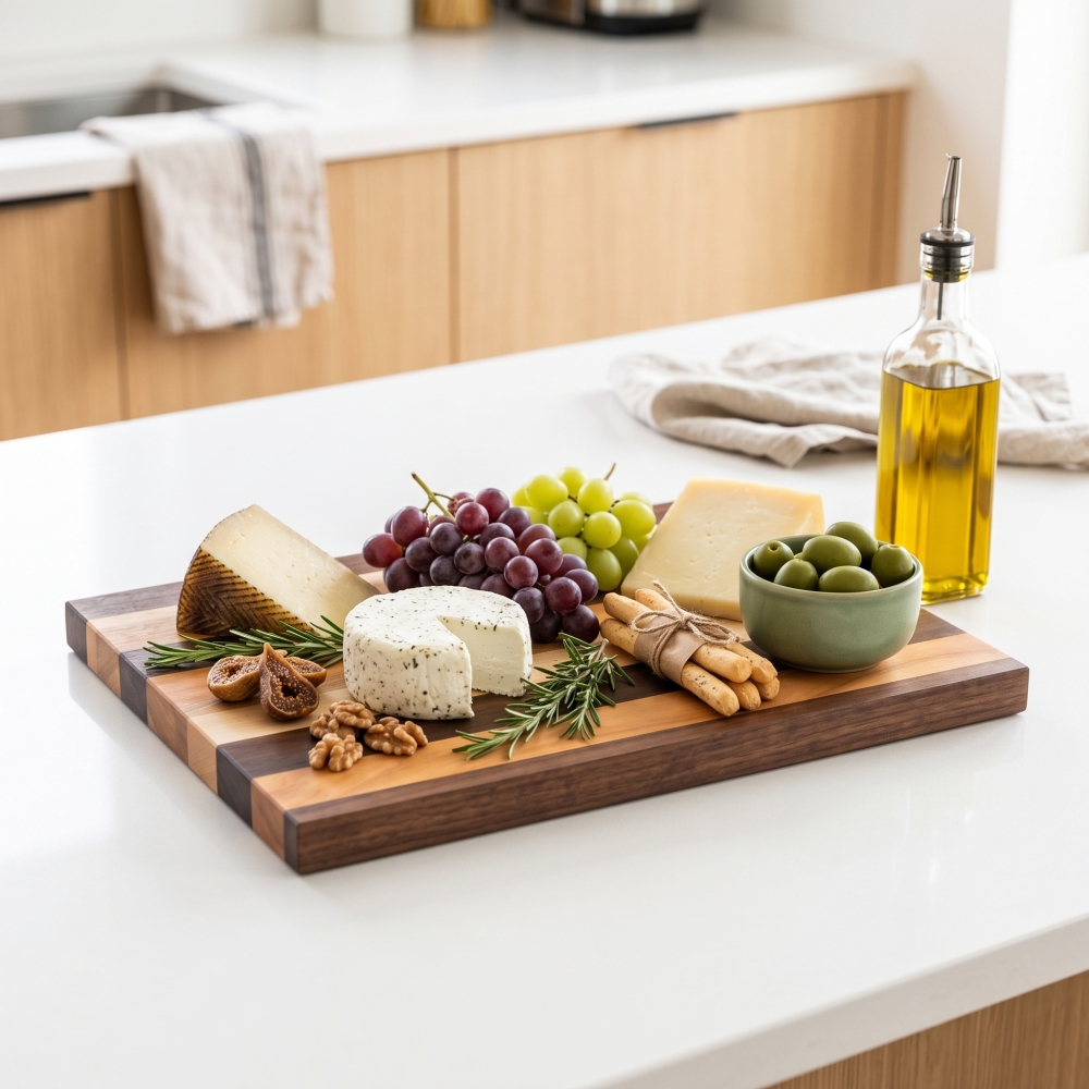 Handmade Multicolour Hardwood Cutting Board – Walnut, Oak, Ash & Cherry