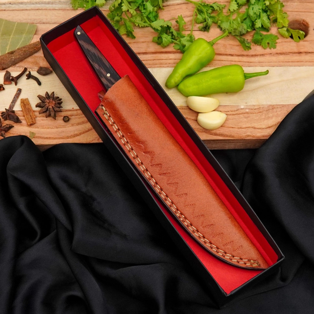 Handmade Copper Damascus Chef Knife | 440C Steel Kitchen Knife, Wenge Handle Gift For Cook Camping Knife