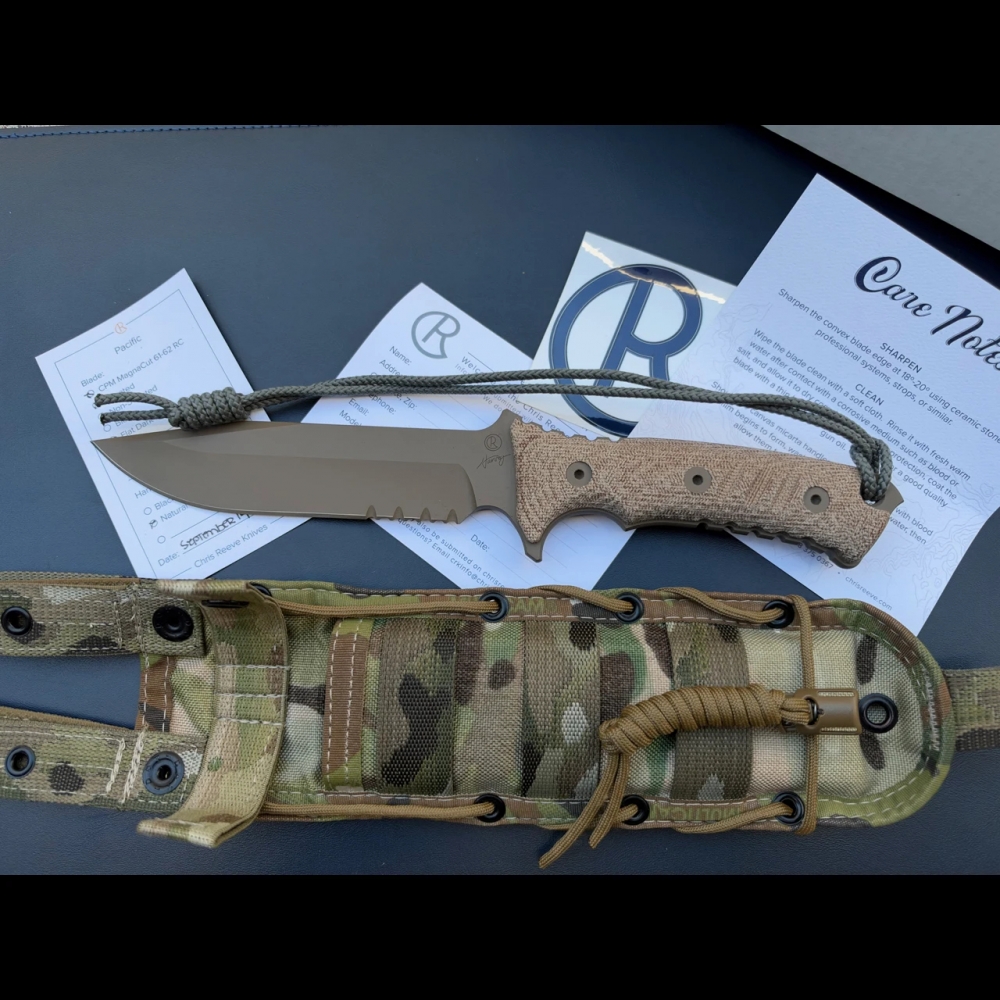 Chris Reeve Pacific FDE MagnaCut 6in Serrated Natural Micarta PAC-1014 Knife New