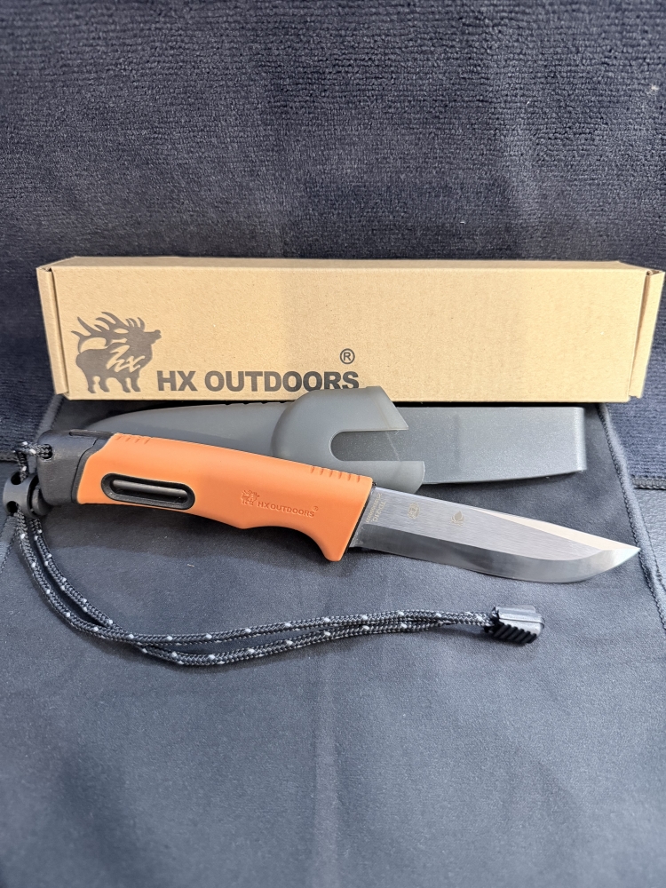 SURVIVAL MASTER 4 Fixed Blade | 3.74\" 5Cr15 Blade | Black PP & Orange TPR Handle | HX OUTDOORS TD-21C