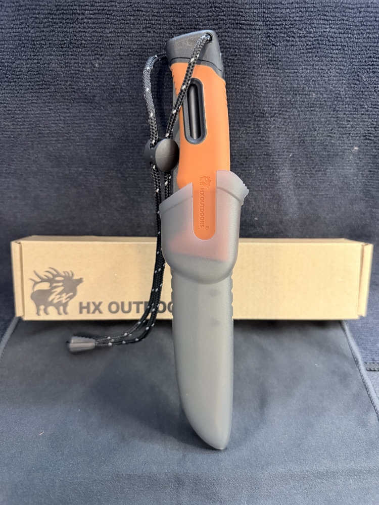 SURVIVAL MASTER 4 Fixed Blade | 3.74\" 5Cr15 Blade | Black PP & Orange TPR Handle | HX OUTDOORS TD-21C