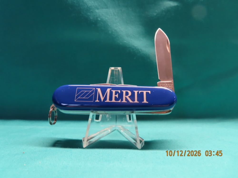 NIB, VICTORINOX SWISS ARMY KNIFE OFFICIER SUISSE, BLUE, ADVERTISING MERIT SWITZERLAND