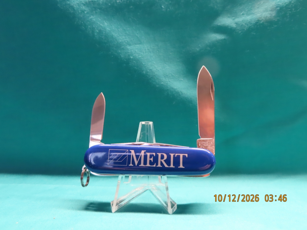 NIB, VICTORINOX SWISS ARMY KNIFE OFFICIER SUISSE, BLUE, ADVERTISING MERIT SWITZERLAND