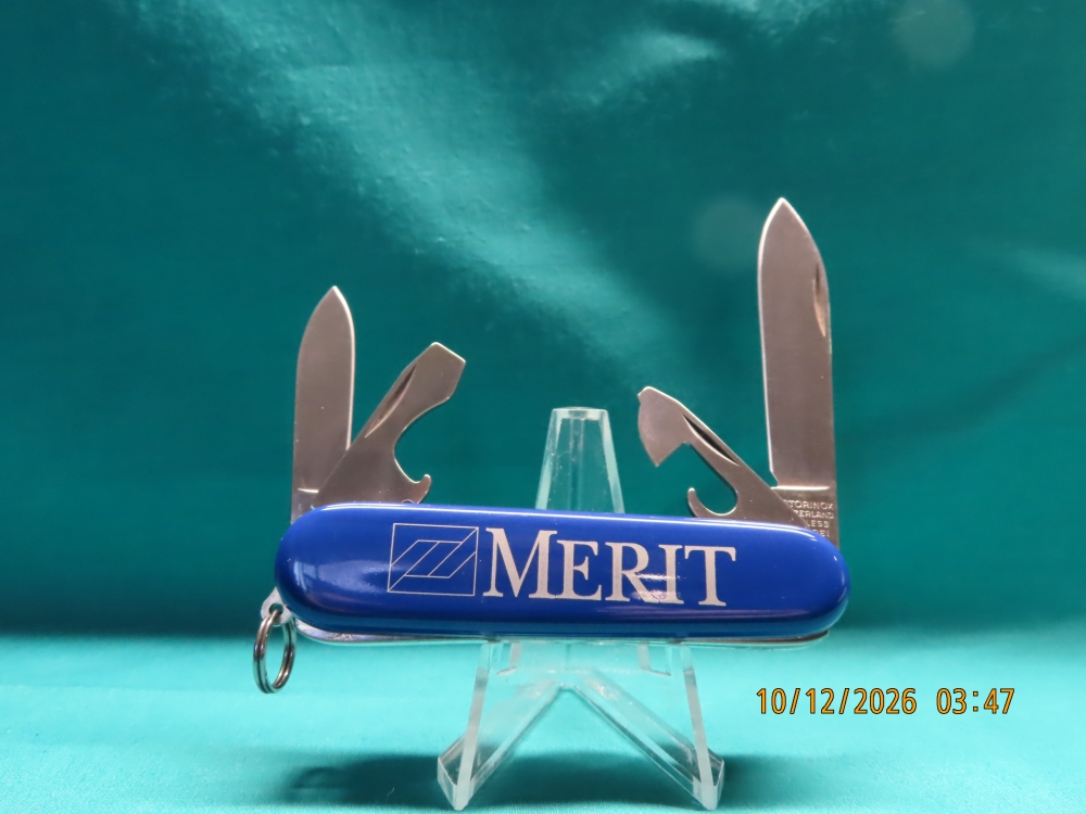 NIB, VICTORINOX SWISS ARMY KNIFE OFFICIER SUISSE, BLUE, ADVERTISING MERIT SWITZERLAND