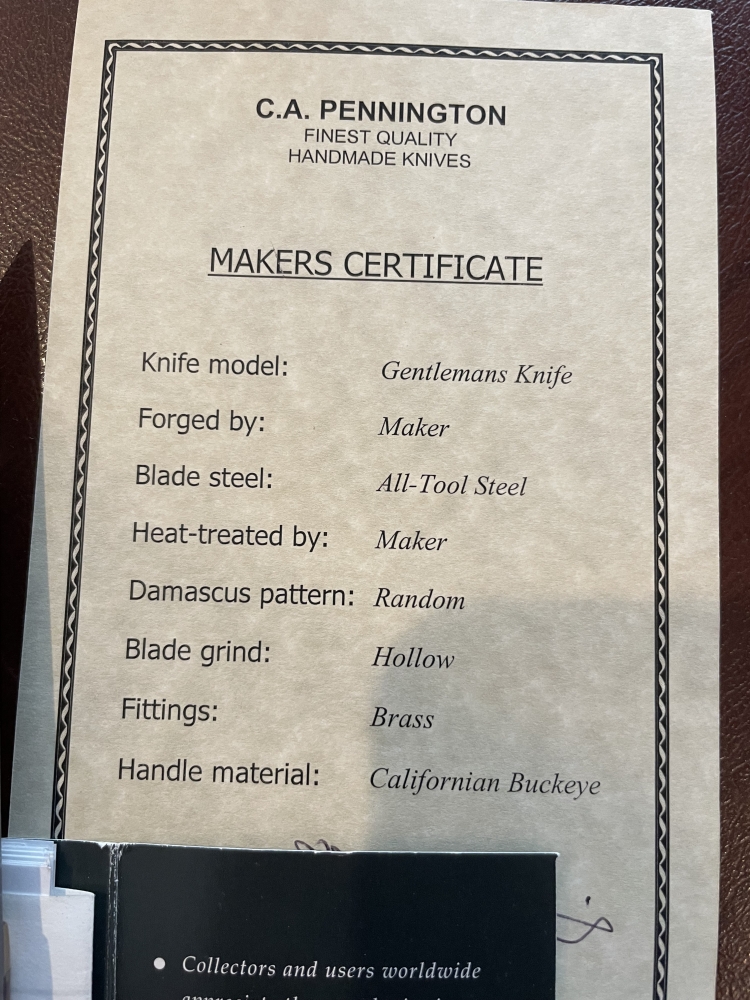 C.A. Pennington handmade Damascus gentleman’s knife