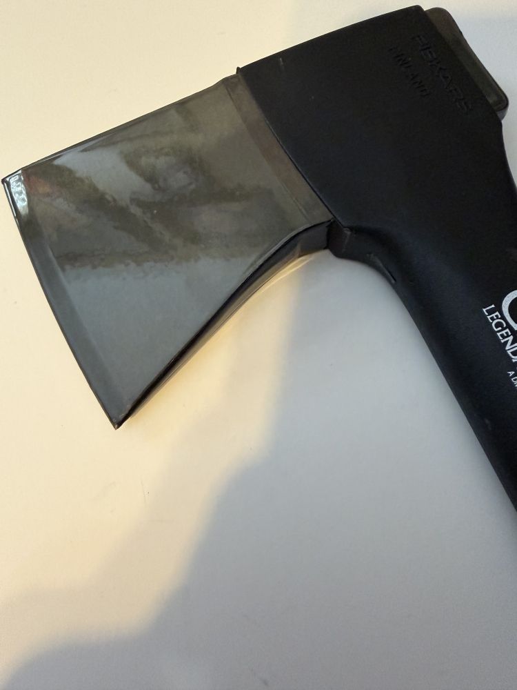 Vintage Gerber Back Paxe Hatchet Fiskars Finland 9\"  Rare first-generation vintage Gerber Back Paxe compact camp hatchet. Forged carbon steel head stamped FISKARS FINLAND; handle reads Gerber Legendary Blades, A Division of Fiskars Inc. 9 inches overall, 