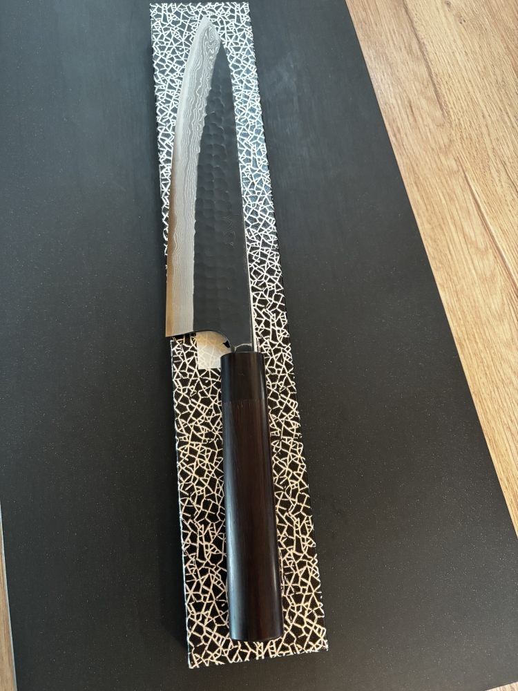 Nao Yamamoto Gyuto 240 mm – Aogami Super, Damascus, Kurouchi & Tsuchime