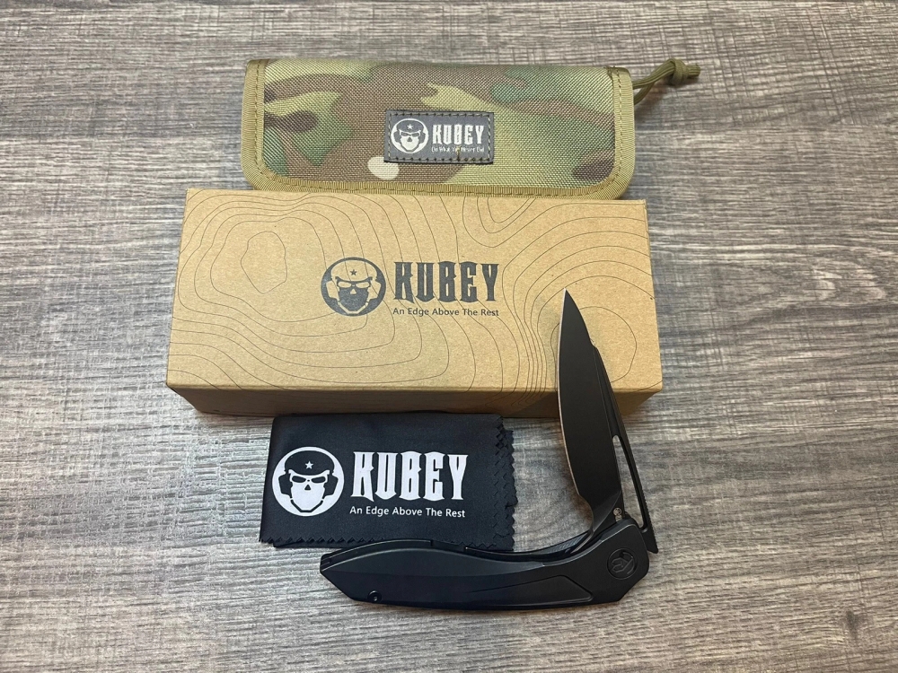 Kubey Velocé Frame Lock Folding Knife, Black Titanium Handles KB171C