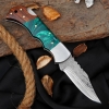 Handmade Damascus Folding Knife Rosewood and Resin Handle Custom Pocket Knife With Leather Sheath