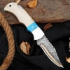 Copper Damascus Pocket Knife Turquoise Stone & Camel Bone Handle Handmade Folding Knife