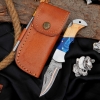 Handmade Copper Damascus Pocket Knife - Olivewood Handle Gift For Him Folding Knife With Sheath