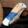 Handmade Copper Damascus Pocket Knife - Olivewood Handle Gift For Him Folding Knife With Sheath