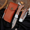 Hand Forged Copper Damascus Pocket Knife African, Wood Handle Folding Knife With Sheath