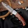 Hand Forged Copper Damascus Pocket Knife African, Wood Handle Folding Knife With Sheath
