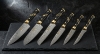 **Handmade 6-Piece Damascus Steel Chef Knife Set with Black & Gold Ebony Handles & Luxury Walnut Presentation Case**