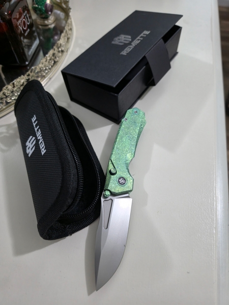 REMETTE RT-Rhino Button + Liner Lock Crystallized Green Ti (3.1