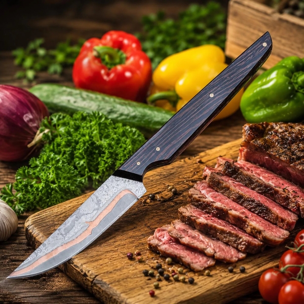 Handmade Copper Damascus Chef Knife | 440C Steel Kitchen Knife, Wenge Handle Gift For Cook Camping Knife