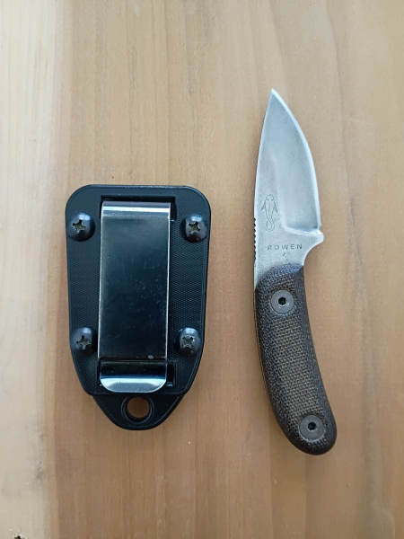 ESEE Candiru with original sheath and micarta handle scales