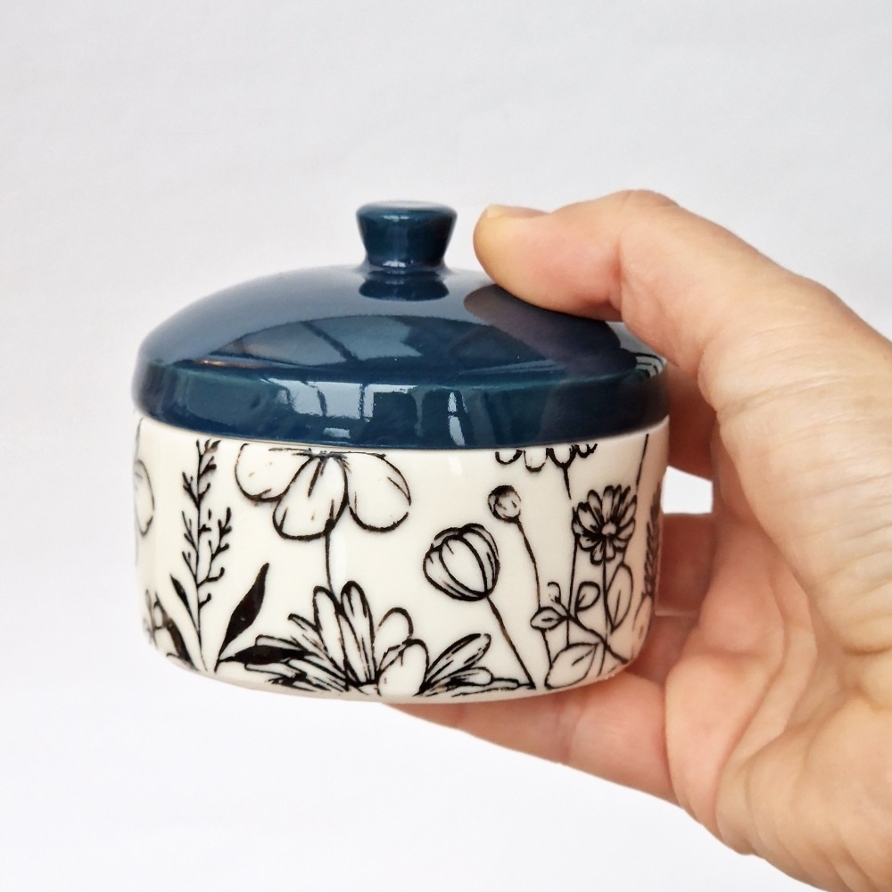 Porcelain trinket box - midnight blue colour lid
