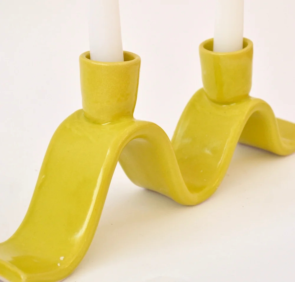 Small Wavy Candelabra - Chartreuse