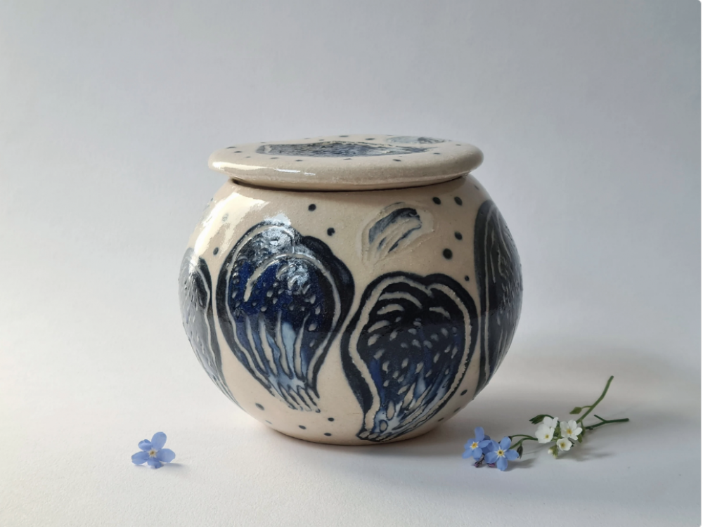 Floral ceramic jar with lid | Hand painted
