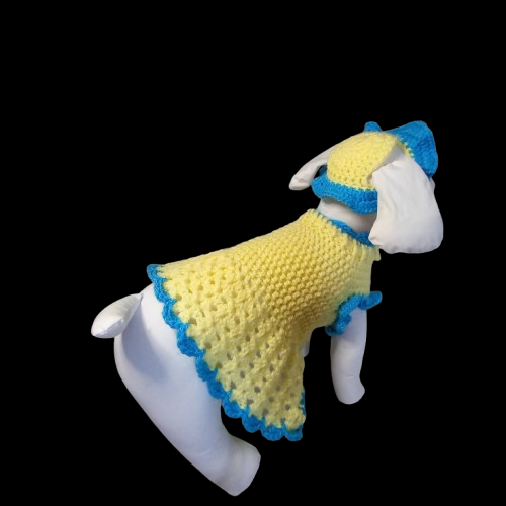 Robe + son chapeau pour chien d'environ 3 kg avec son chapeau assorti fait main au crochet avec amour.