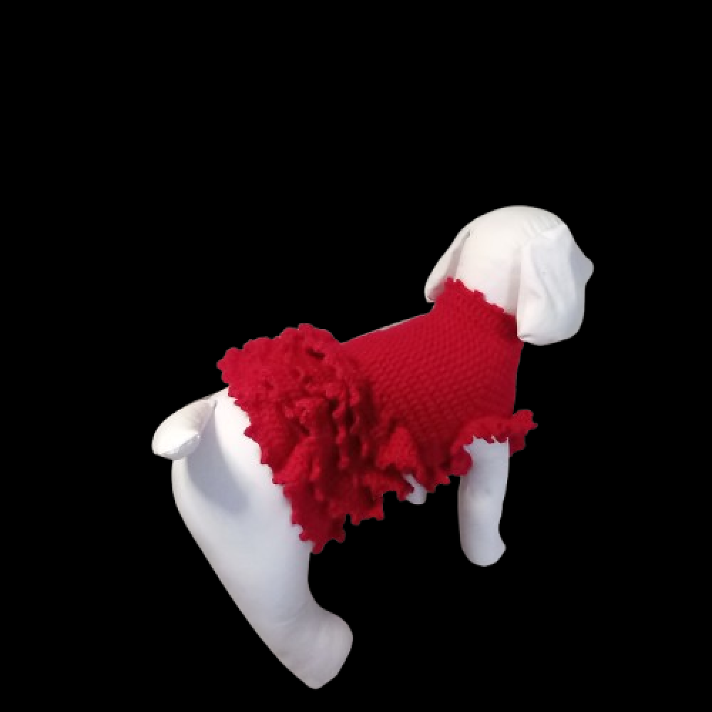 Robe rouge avec son chapeau assorti pour chien d'environ 3 kg fait main au crochet avec amour.