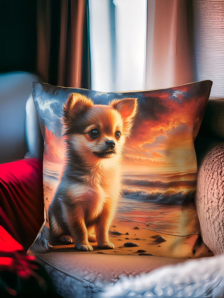 Housse de coussin velours le chihuahua