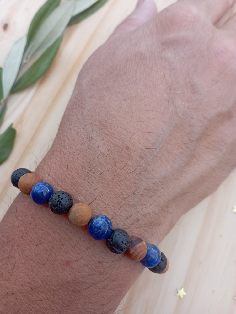 Bracelet en lapis lazuli, lave et bois:\" Créativité- mémoire- confiance en soi \" ✨ Livraison offerte  