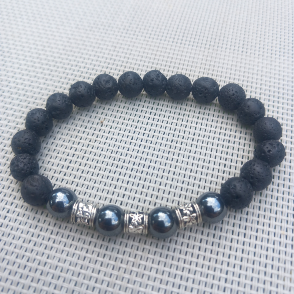 Bracelet Homme Simple Hématite et Pierre de Lave