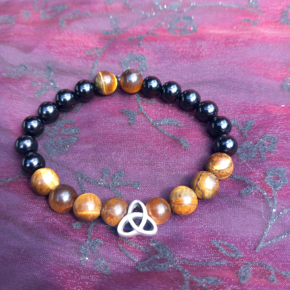  Bracelet Celtique / Celtic Triquetra Pierre Naturelle Oeil de tigre - onyx