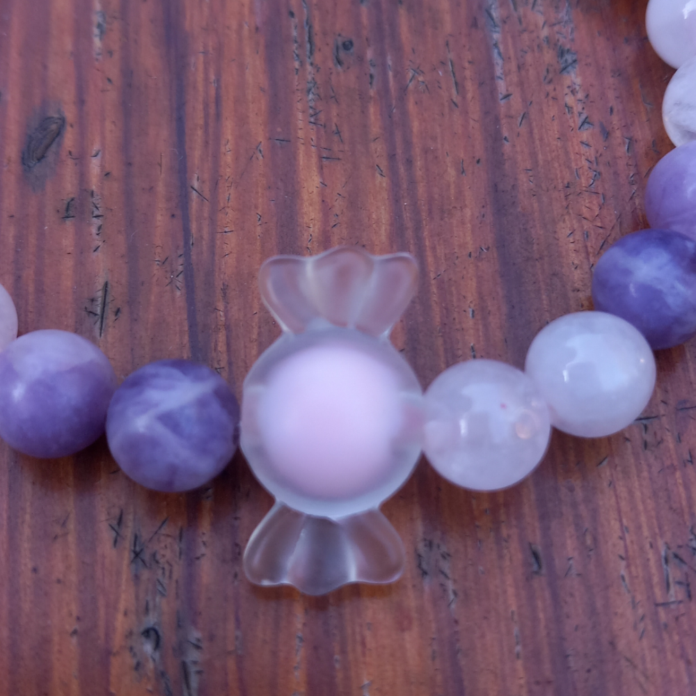 Bracelet bonbon - Pierres Naturelles  Quartz Rose et Lépidolite violet