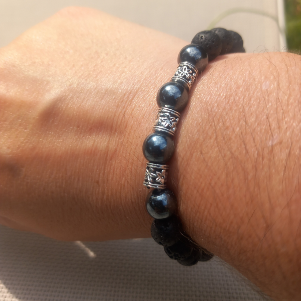 Bracelet Homme Simple Hématite et Pierre de Lave