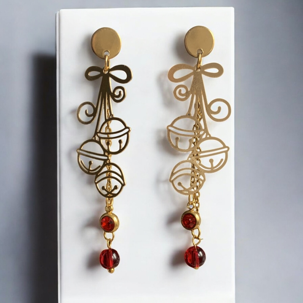 Boucles d'oreilles bohème chic rouge et dorées pour Noël