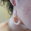 Boucles d'oreilles créoles Romantiques - Cœur Quartz rose - Feuille