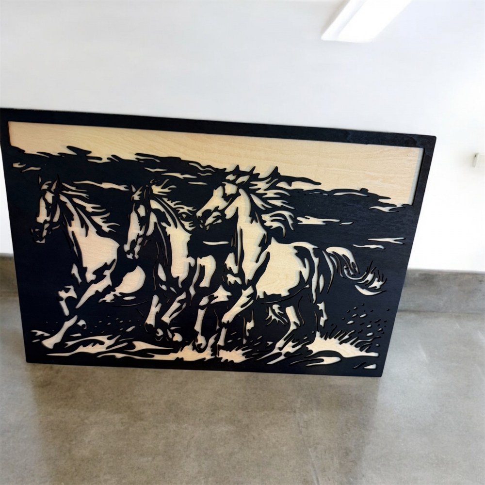 Tableau en bois chevaux