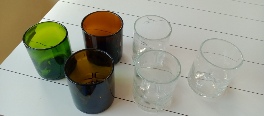 6 verres à eau fabriqué par recyclage de bouteilles de vins